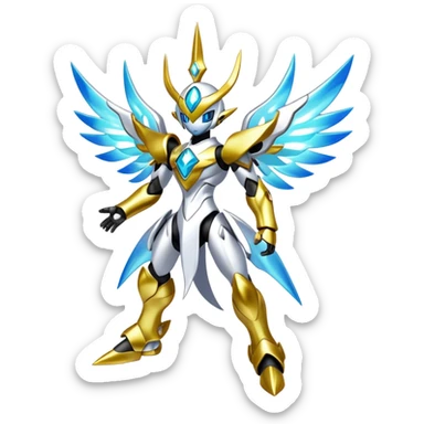 Shiny Futuristic Celestial Godly Fakemon-Pokemon-Digimon-Spectrobes-fusion, full body sticker