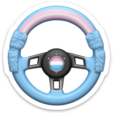 steering wheel with transgender pride flag colors, fluffy sticker