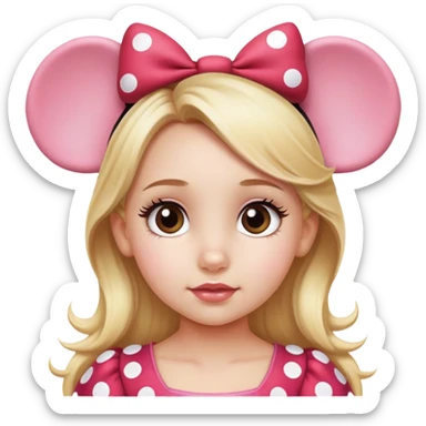 Little girl Hazel eyes blonde hair Minnie mouse ears sticker
