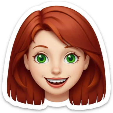 Dark red haired girl with green eyes making a silly face sticker