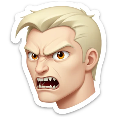 young angry man in profile view with sharp fangs and intense expression sticker