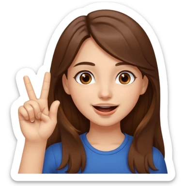 Emoji Fille cheveux long et brun yeux brun avec un doigt dans la bouche et sa mains un peut lancer et quel elle sourit  sticker