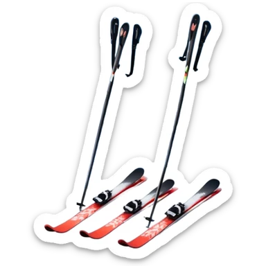 An icon featuring a pair of skis crossed over a snowy mountain backdrop. The design includes ski poles and snowflakes, symbolizing the thrill and speed of skiing. Transparent background highlights the winter sports spirit and the adventure of the slopes. sticker