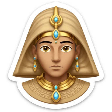 ancient pharaoh sand mage portrait, head and shoulders only, Egyptian-inspired hood collar, gold ornaments, mystical sand swirl, glowing eyes, 3D cartoon, mobile game icon style, clean background, no text, no watermark
 sticker