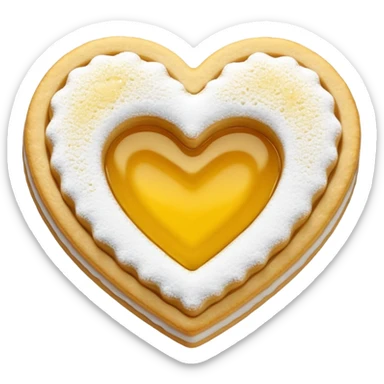 Realistic shortbread cookie in the shape of a heart with color of lemon jelly middle filling and sprinkled powder sugar on top. sticker