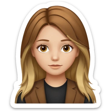 make a girl with long brown hair with blond highlights and layers with hazel eyes middle part sticker