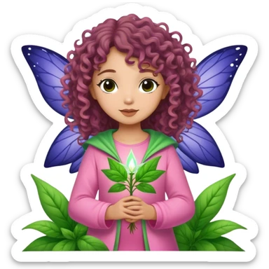 pink, green indigo irish weed fairy curly brown hair sticker