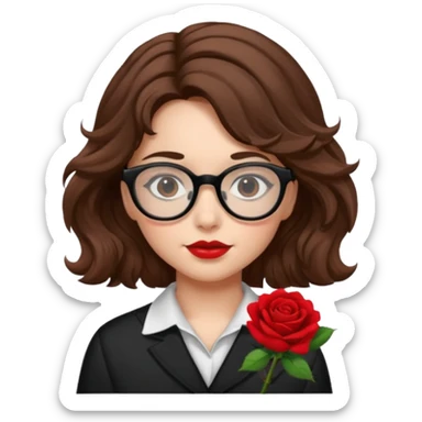 Una ragazza con capelli castani mossi e indossi occhiali neri e con una piccola rosa nella testa sticker