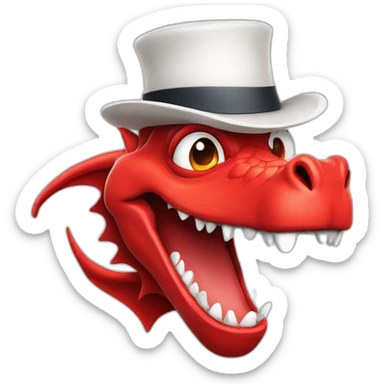 Crazy funny red dragon head with human white teeth and beautiful smile wearing glasses and hat sticker