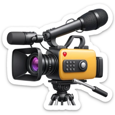 professional video equipment including 4K camera, studio microphone, and studio lights, apple style emoji, clean and vibrant sticker