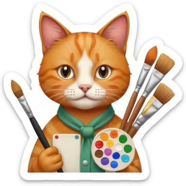 A cat holding brushes and a colour pallete because he is an artist sticker