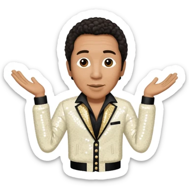 Smokey Robinson with dark brown hair, ivory sequin outfit sticker