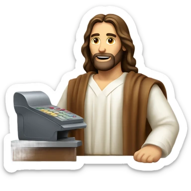 Jesus christ working cash register sticker