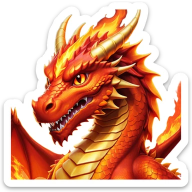 cinematic-noble-fierce-fire-dragon-portrait-emoji,-poised-and-imposing,-with-a-muscular,-scaled-body-ablaze-in-fiery-hues-of-crimson,-molten-orange,-and-molten-gold,-and-intense,-burning-eyes-that-mirror-the-heart-of-a-volcano;-rendered in detail sticker