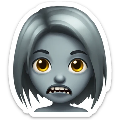 girl zombie with black long hair with teeth and serious face  sticker