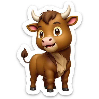 cinematic-[brown bull]-realistic-full-body-standing-emoji,-tail-flicking-lazily,-head-tilted-dramatically,-sleek-[brown]-fur,-simplified-yet-realistic-focused-features,-highly-detailed,-glowing-with-an-almost-sarcastic-glow sticker