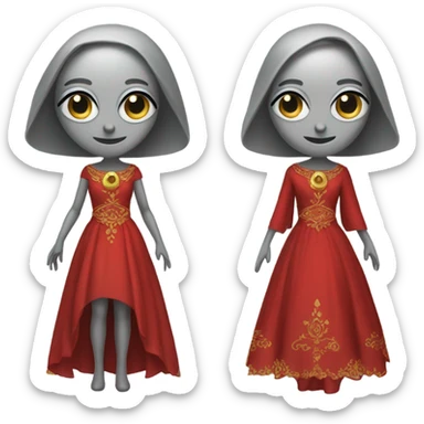 a gray alien woman, full body, in red Romanov dress sticker