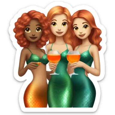 Three beautiful mermaids (light skin) drinking aperol sticker