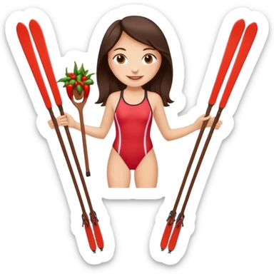 langrennski i ene hånden og en chili i den andre, bading, brunette, jente, chili, glad, baddrakt sticker