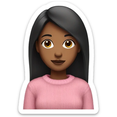 Brown skin girl with straight black hair in a pink sweater sticker