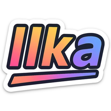 Ilka name in modern colorful gradient font with dark outline, dynamic slanted or partial underline, transparent background, in the style of reference patterns sticker