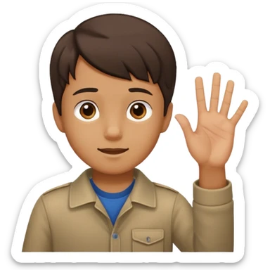 Boy his hand up on the right hand there is number 6 and the left hand number 7 sticker