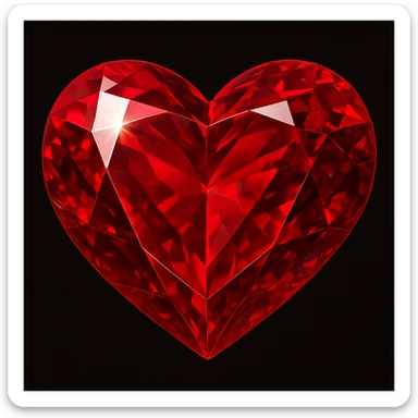 Transform this heart into a realistic illustration of a ruby gemstone without outlines, featuring clear shadows and highlights, with a rich saturated red color. Focus on a realistic precious stone look with detailed light reflections and depth. sticker