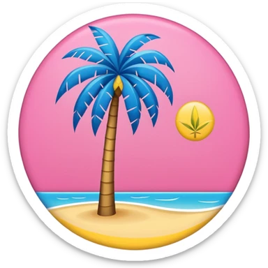 A pink flag on the sides two small blue triangles In the middle a pink palm tree coming out of the sides  yellow circle with two thick yellow stripes sticker