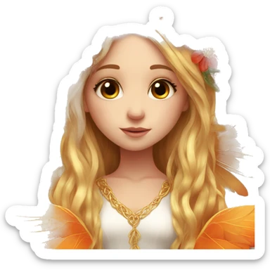 big wings, flower, Beautiful, fairy, gold, orange,red, long hair sticker