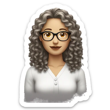 Long Curly hair white woman black eyes with glasses sticker