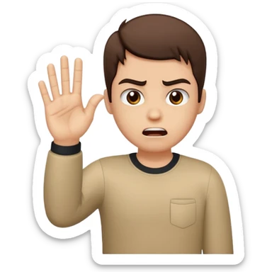 kinda mad and had a palm up like talk to the hand sticker