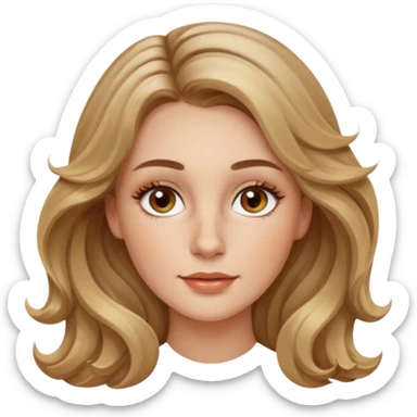 creative women with long dark Blond with highlights wavy hair white women, oval shape face hazel eyes long lashes little bit of freckles on the nose high cheek bones sticker