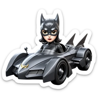  aerodynamic dark rc futuristic concept Catwoman Batgirlmobile loosely based on F1 racing (flat long straight faceted mechanical body) winged stealthy street hot rod  sticker