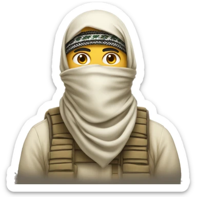 Emoji Proposal: A man wearing a shemagh (traditional military-style scarf) wrapped around his head and covering his mouth and nose, with only his eyes visible. Represents desert protection, military use, or cultural tradition. sticker