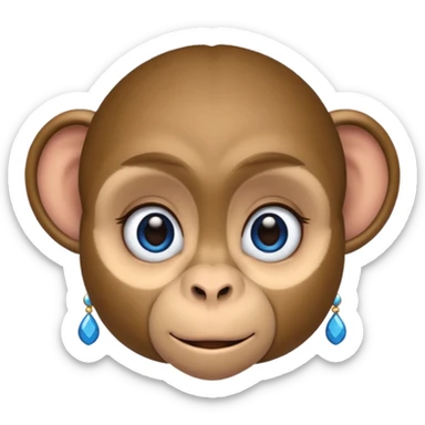 a monkey with long eyelashes and blue eyeshadow eyeliner, with earrings sticker