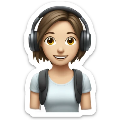 White brunette girl listening to music sticker