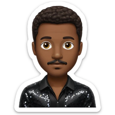 Durand Bernarr with dark brown hair and short mustache, black sequin outfit sticker