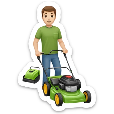 man with lawnmoer sticker