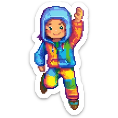 roblox character, jumping pose, cheerful, colorful clothing sticker