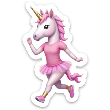 anthropomorphised female unicorn in tutu and pink t-shirt jogging upright relaxed pose sticker