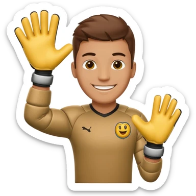 Football goalkeeper gloves with man goalkeeper and small emoji sticker