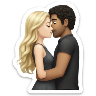 White girl dark hair kissing mixed man sticker