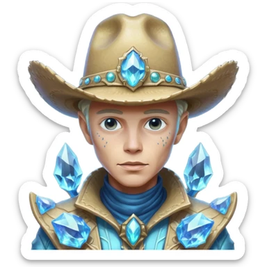 Portrait of a crystalline alien cowboy, face made of sharp translucent crystal structures, light refracting through edges, elegant cowboy hat carved from alien mineral, dramatic rim lighting, ultra detailed fantasy sci-fi portrait
 sticker