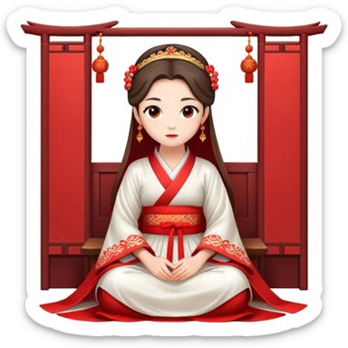 Beautiful girl wearing red Hanfu wedding dress sitting sticker