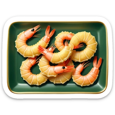 Tempura shrimps on an elegant rectangular dark green porcelain tray sticker