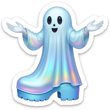 A holographic ghost with two boots sticker