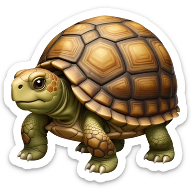 cinematic-tortoise-realistic-full-body-walking-emoji,-sturdy-domed-shell-in-rich-earthy-tones,-thick-scaled-legs-moving-slowly-but-deliberately,-wrinkled-wise-face-peering-ahead-with-calm-determination,-large cute eyes-reflecting-centuries of wisdom sticker