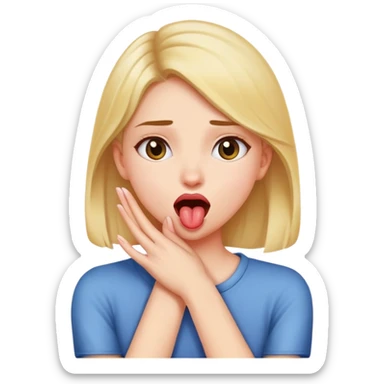 A girl crossing her hands and grabbing neck with tongue out sticker