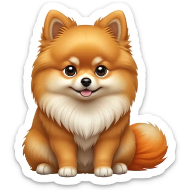 cinematic-[pomeranian]-realistic-full-body-sitting-emoji,-tail-resting-loosely-beside-its-paws,-head-tilted-dramatically, -fluffy-[orange]-fur,-simplified-yet-realistic-focused-features,-highly-detailed,-glowing-with-an-almost-sarcastic-glow sticker