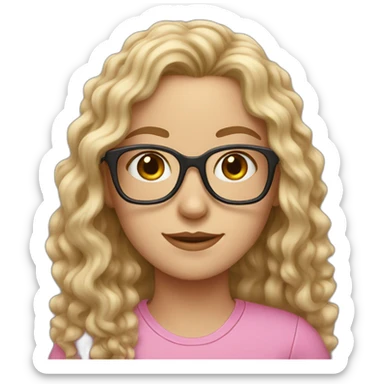white girl with long curly hair and glasses in pink shirt sticker